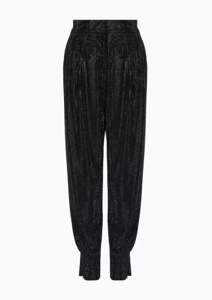 Qualité Premium Pantalon Taille Haute Avec Broderie De Cristaux All Over Femme Black Jupes Et Pantalons