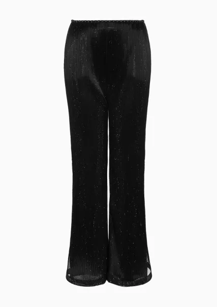 Pantalon En Tulle Plissé Avec Broderie De Cristaux Femme Black Jupes Et Pantalons Prix Promotionnel