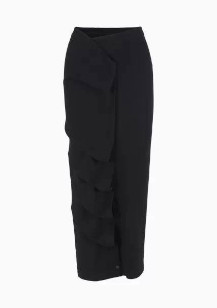 Jupe Mi-Longue En Crêpe De Laine Jacquard Esthétique Femme Black Jupes Et Pantalons