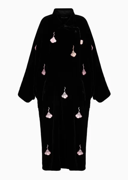 Manteau En Velours Avec Pendentifs Floraux Appliqués Black Manteaux Abordable Femme
