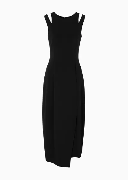 Robes Femme Black Prix Abordable Robe Mi-Longue En Cady De Viscose Armani Sustainability Values