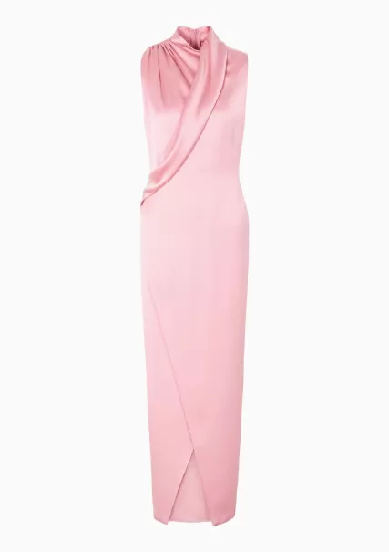 Femme Robes Pink Robe Longue En Double Satin De Soie Résistant