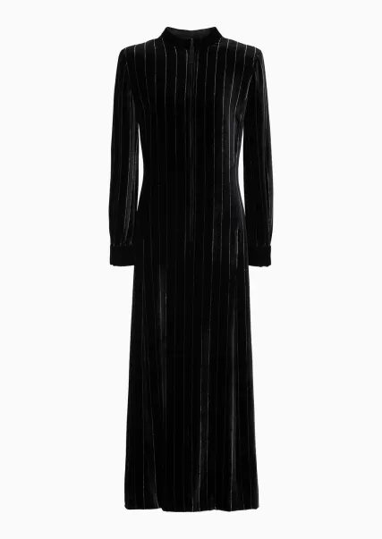 Femme Robes Robe Mi-Longue En Velours Imprimé À Fines Rayures Fiabilité Black