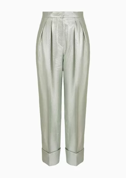 Magasin En Ligne Femme Tailleurs Et Complets Light Green Pantalon Taille Haute En Lurex Texturé Fluide
