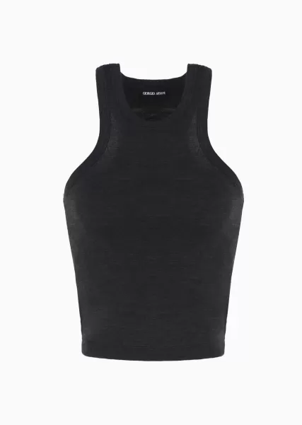 Femme T-Shirts Dark Grey Top En Mélange De Laine Vierge Stretch Efficace