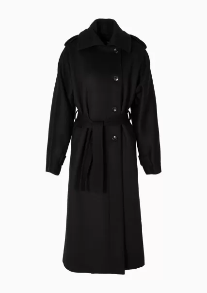 Manteaux Sombre Femme Black Trench-Coat En Laine Vierge Armani Sustainability Values