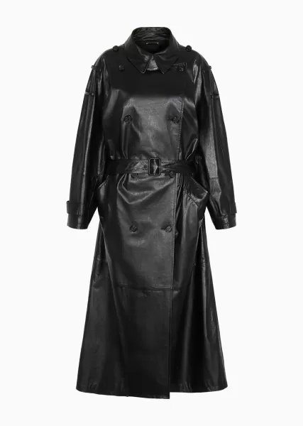 Trench-Coat Surdimensionné À Double Boutonnage En Nappa Femme Manteaux Black Voir