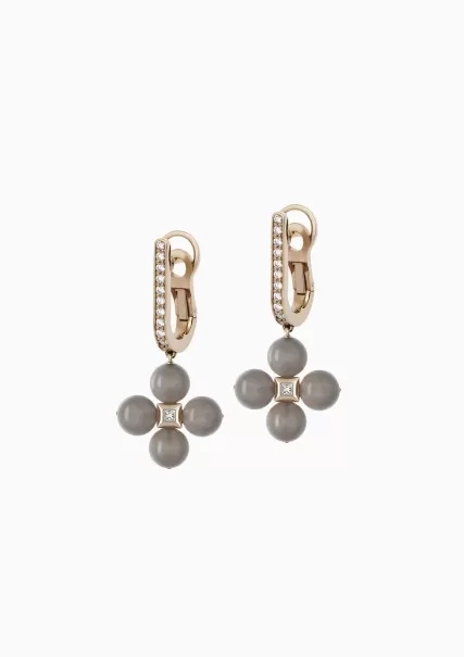 Femme Grey Prix D'achat Boucles D'oreilles Pendantes Gioia En Or 18 Carats, Diamants Et Pierre De Lune Fine Jewellery