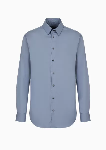 Homme Chemises Classiques Chemise Coupe Slim En Popeline De Coton Light Blue Confort