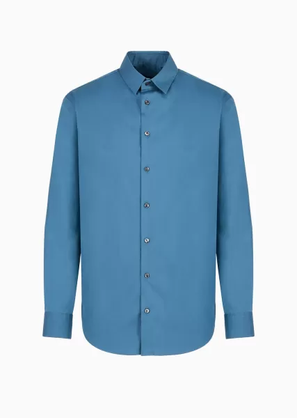 Suivre Chemises Classiques Chemise Coupe Slim En Popeline De Coton Homme Medium Blue