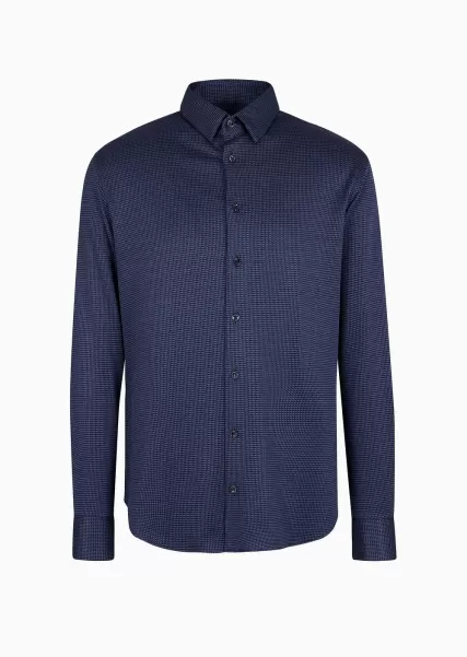 Bon Marché Chemise Coupe Slim En Jersey De Coton Micro-Armuré Chemises Classiques Homme Blue