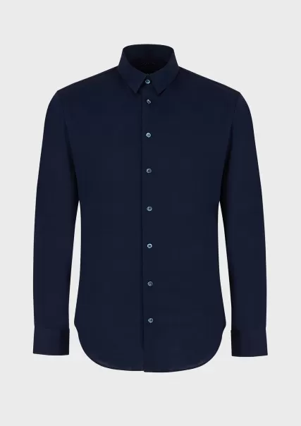 Navy Blue Bon Marché Chemises Classiques Chemise Coupe Slim En Jersey De Coton Homme
