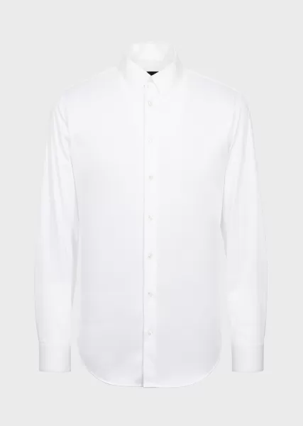 Chemise Coupe Slim En Jersey De Coton White Homme Chemises Classiques Prix Concurrentiel