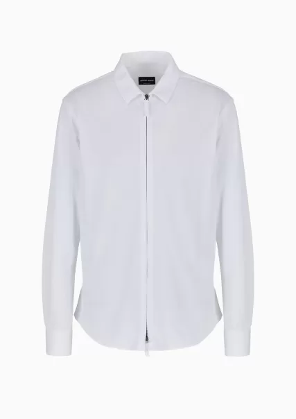 Chemises Mode Homme Chemisier Zippé En Jersey De Coton Tenir White