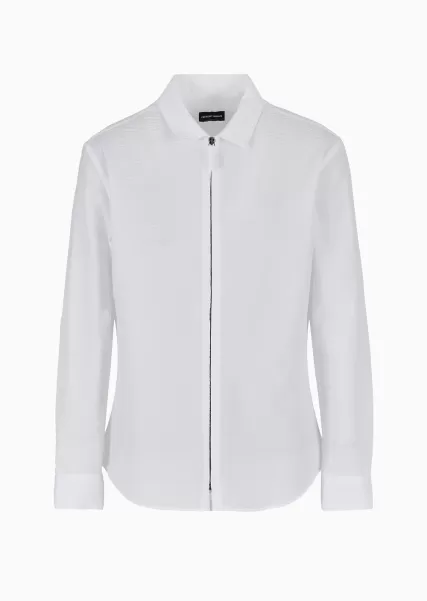 Homme Chemises Mode Chemise En Seersucker De Coton Avec Fermeture Zippée White Prix Mini