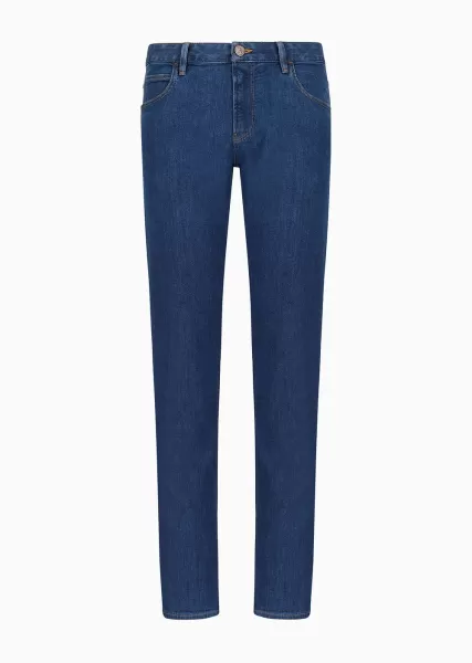 Medium Blue Homme Pantalon 5 Poches Coupe Slim En Denim De Coton Stretch Prix Discount Jeans