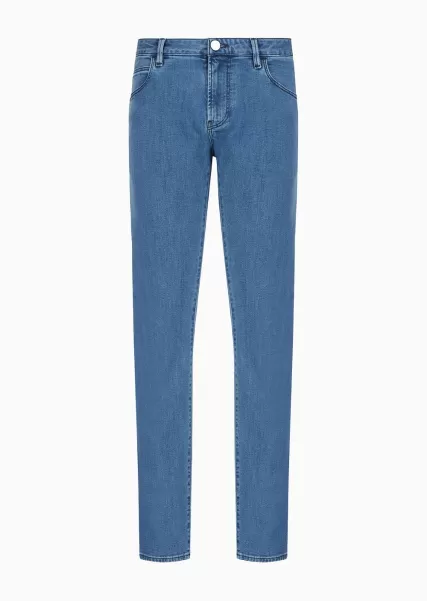 Medium Blue Pantalon 5 Poches Coupe Slim En Denim De Coton Jeans Homme 2024