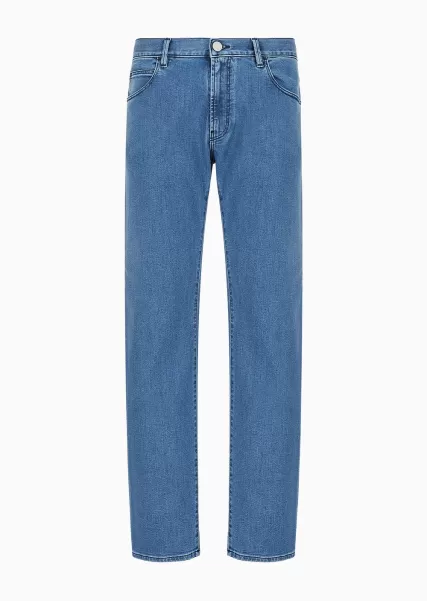 Pantalon 5 Poches Coupe Classique En Denim De Coton Homme Jeans Medium Blue Prix Choc