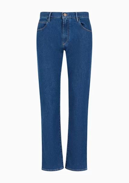 Jeans Medium Blue Homme Pantalon 5 Poches Coupe Classique En Denim De Coton Stretch Innovation