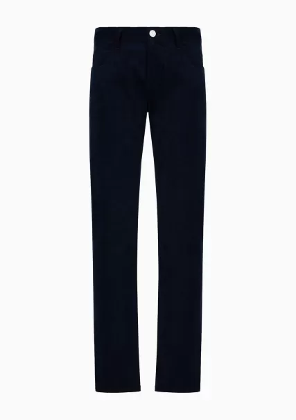 Jeans Pantalon 5 Poches Coupe Classique En Coton Et Cachemire Côtelé Blue Homme Exclusif