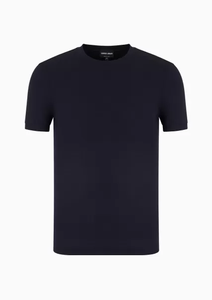 T-Shirt Ras-Du-Cou En Jersey De Viscose Stretch Icon Homme T-Shirts Midnight Blue Spacieux