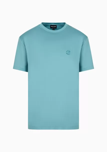 T-Shirts T-Shirt En Interlock De Coton Avec Broderie Logo Aqua Blue Homme Marchandage