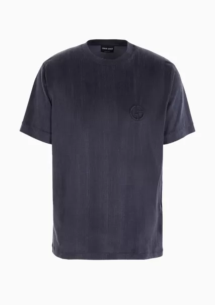 Dark Blue 2024 Homme T-Shirt En Jersey De Cupro Et Coton Avec Logo En Relief T-Shirts