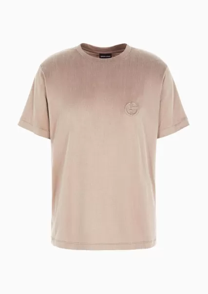 T-Shirts Homme Captivant T-Shirt En Jersey De Cupro Et Coton Avec Logo En Relief Beige
