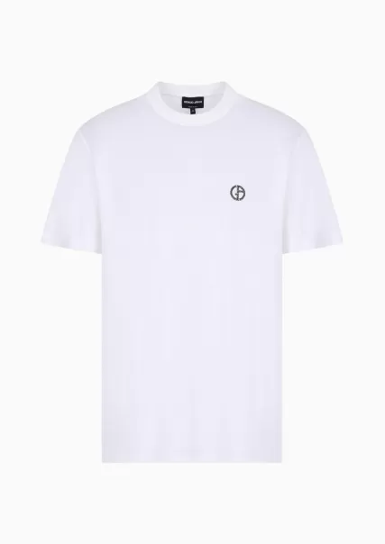 T-Shirt En Interlock De Pur Coton Avec Broderie Logo Homme T-Shirts White Confort