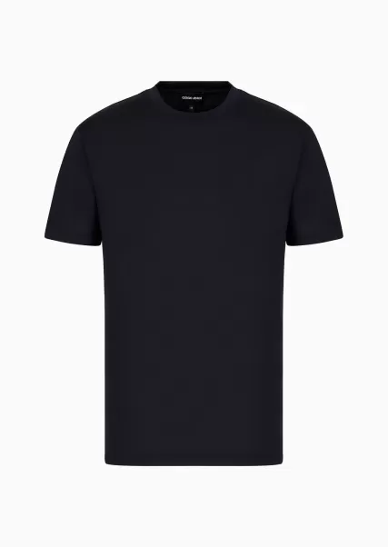 Navy Blue Homme T-Shirts Pas Cher T-Shirt En Jersey Rasé De Soie Et Coton Mélangés