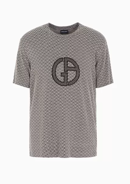 T-Shirt En Jersey De Viscose Jacquard À Motif Chevron Avec Logo Ga Armani Sustainability Values Brown T-Shirts Fiable Homme