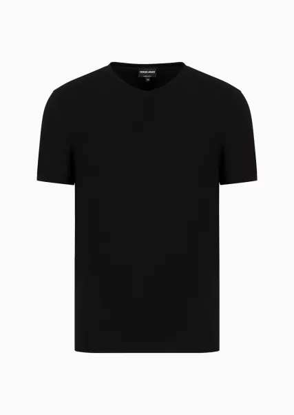 Économique Black T-Shirt À Col En V En Jersey De Viscose Stretch Icon T-Shirts Homme
