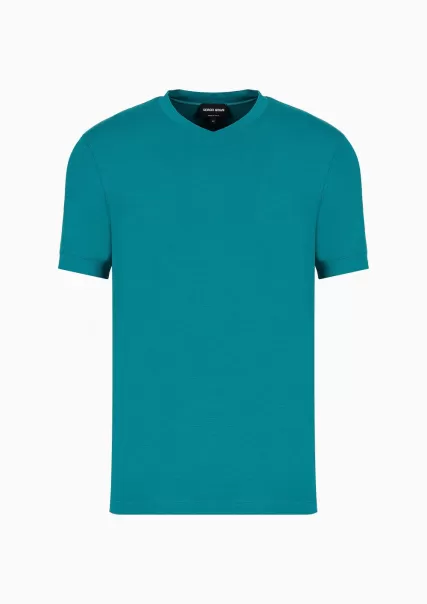 Green Homme T-Shirts Bon Marché T-Shirt À Col En V En Jersey De Viscose Stretch Icon