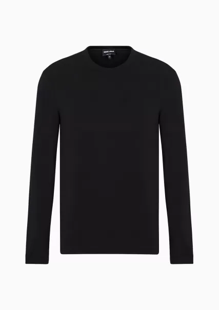 Spacieux T-Shirts Black Pull À Col Ras-Du-Cou À Manches Longues En Jersey De Viscose Stretch Homme