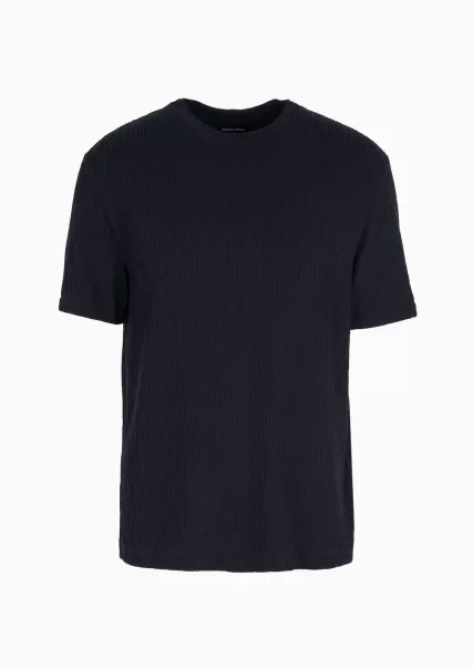 T-Shirts T-Shirt En Jersey Jacquard De Mélange De Viscose Adaptation Navy Blue Homme