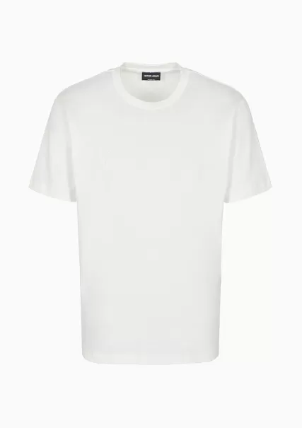 T-Shirts White T-Shirt En Interlock De Pur Coton Avec Broderie Logo Innovant Homme