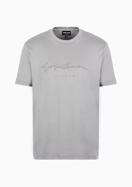 Homme T-Shirts En Ligne Grey T-Shirt En Interlock De Pur Coton Avec Broderie Logo