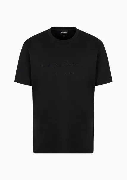 Black Qualifié T-Shirt En Interlock De Pur Coton Avec Broderie Logo Homme T-Shirts