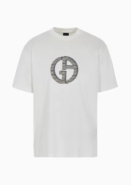 T-Shirts Homme T-Shirt En Interlock De Pur Coton Avec Broderie Logo White Compact