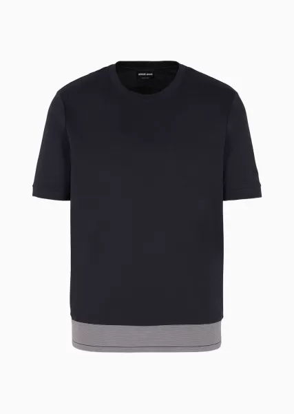 Navy Blue Homme T-Shirts Qualité Supérieure T-Shirt À Col Rond En Interlock De Coton Biologique Armani Sustainability Values