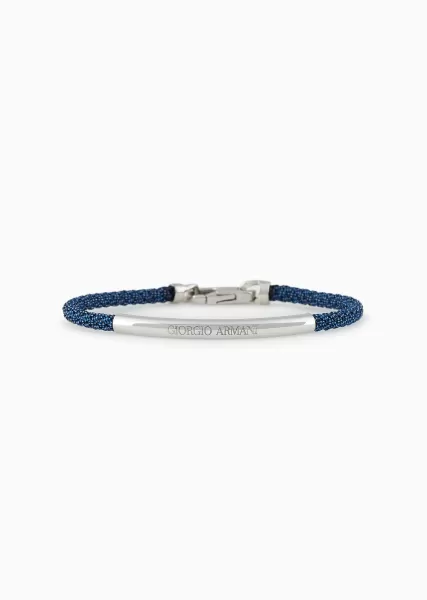 Blue Bracelet En Cuir Tressé Avec Détail En Argent 925 Économique Homme Bijoux
