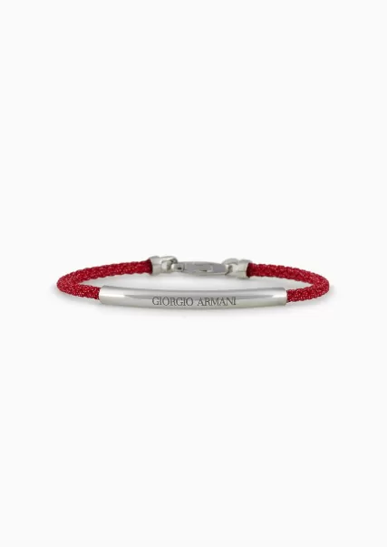 Homme Red Prix Mini Bracelet En Cuir Tressé Avec Détail En Argent 925 Bijoux