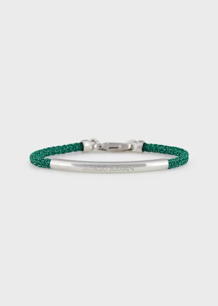 Vente Bijoux Bracelet En Cuir Tressé Avec Détail En Argent 925 Green Homme