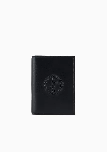 Confort Black Portefeuilles Homme Porte-Passeport En Cuir À Deux Volets Avec Logo Brodé