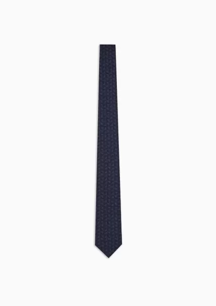 Homme Cravate En Pure Soie Jacquard Navy Blue Prix Abordable Ties